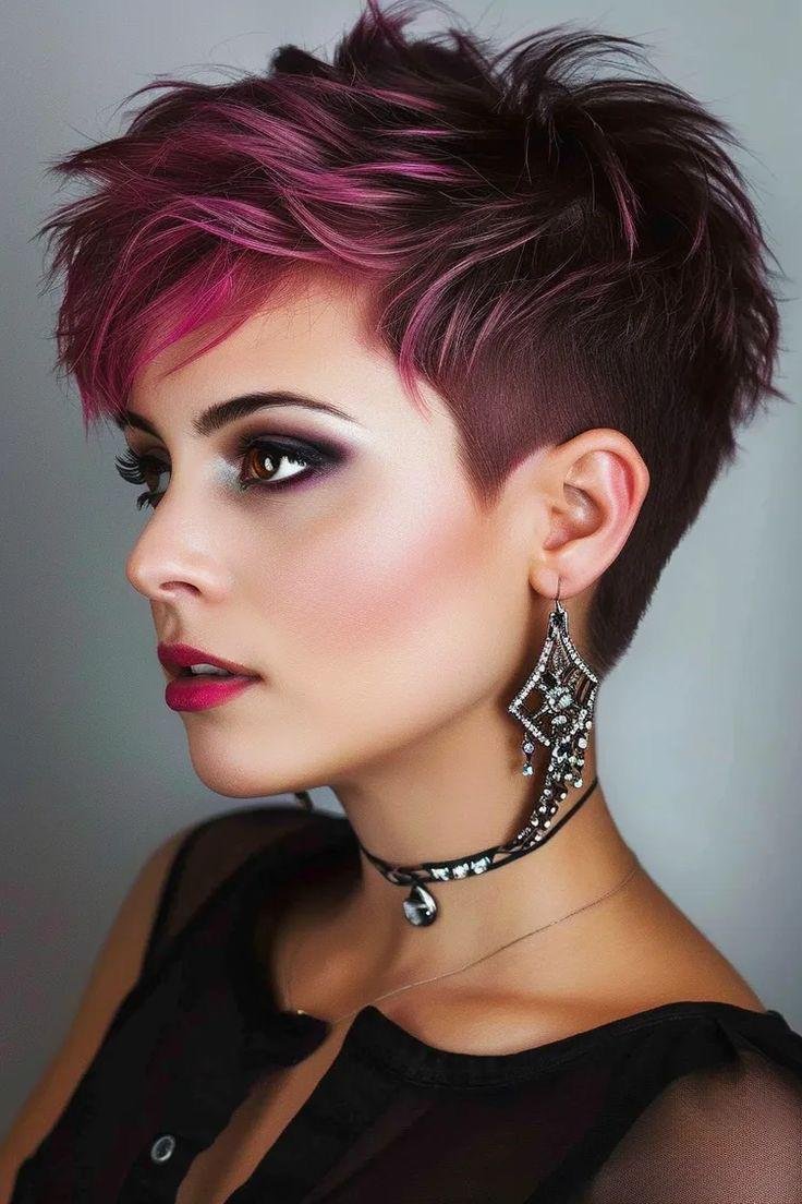Dunkler Pixie mit Magenta-Akzenten