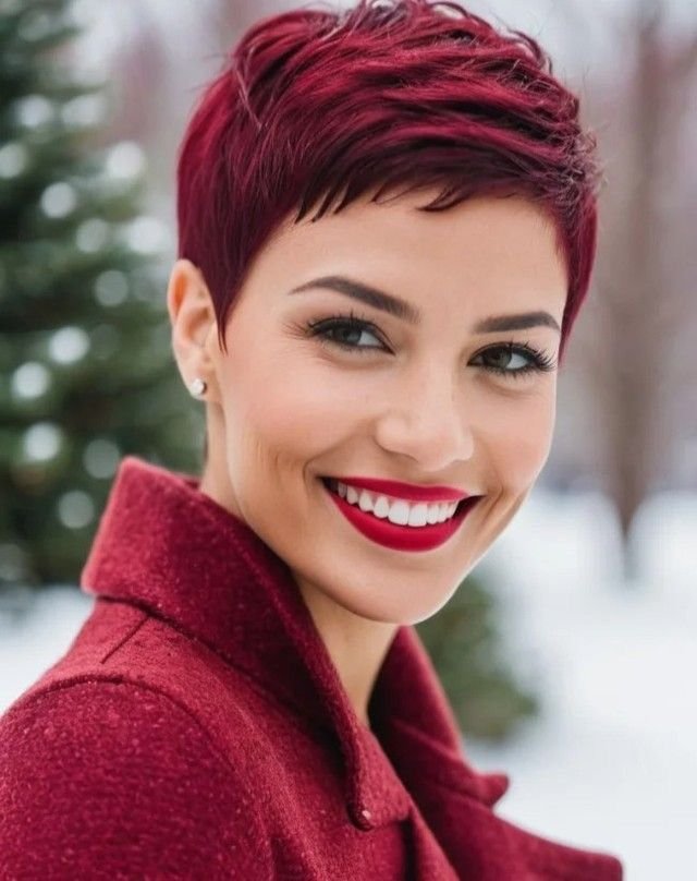 Kirschroter Pixie im Winter-Look