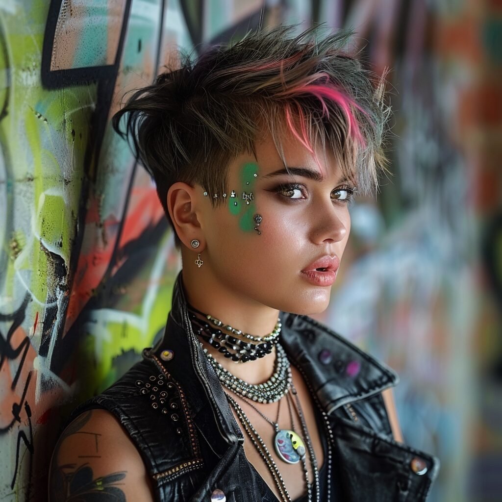 Punk-Pixie mit pinken Strähnen