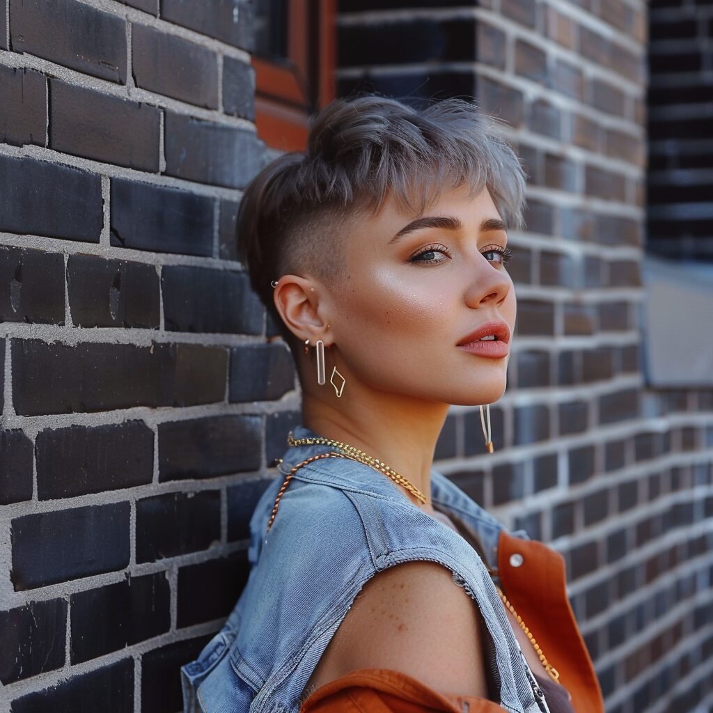 Pixie mit rasiertem Nacken im Street-Style