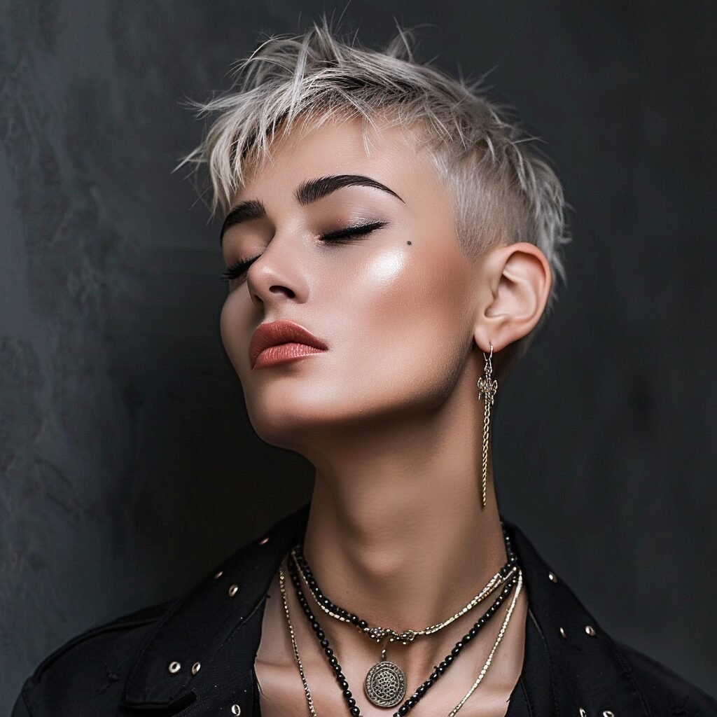 Platinblonder Pixie mit rasierten Seiten