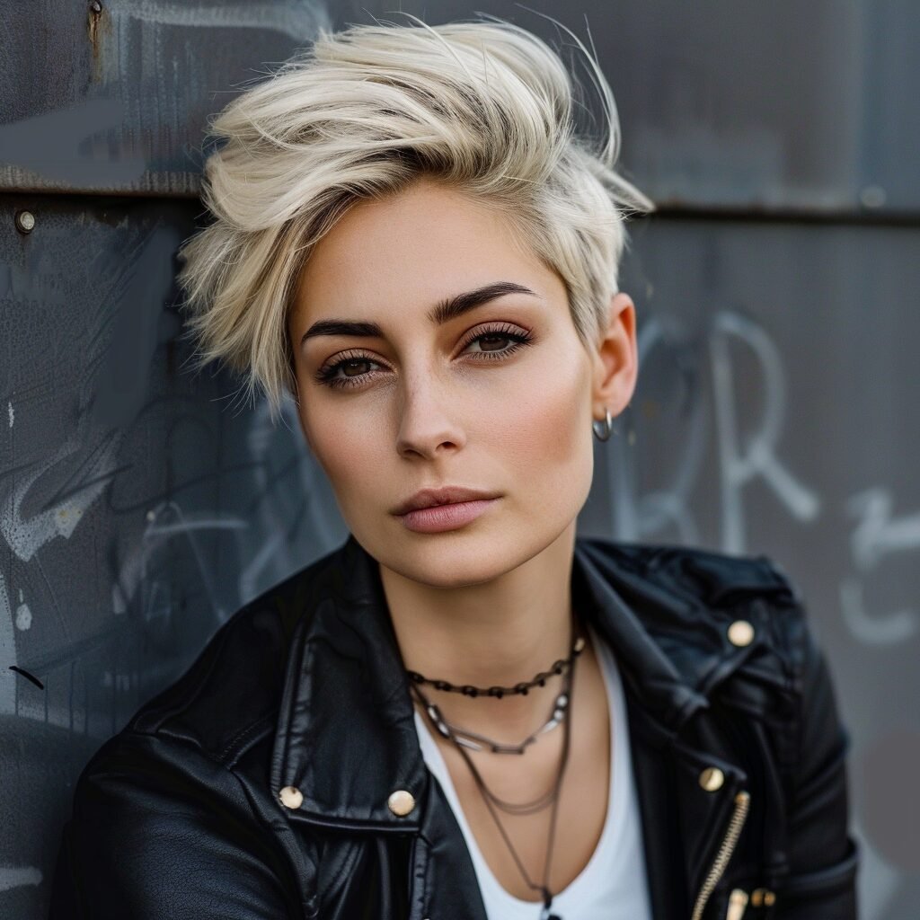 Side-Swept-Pixie in Platinblond
