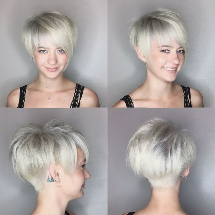 Seitlich gefegter Pixie aus vier Blickwinkeln